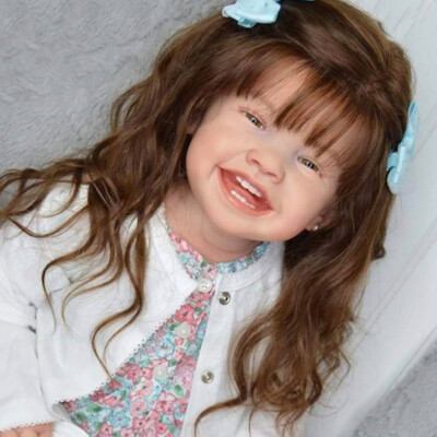 28'' Handmade Reborn Baby Doll Painted Toddler Smiling Girl Rooted Long Hair Gift