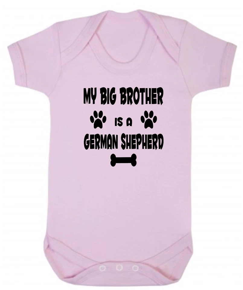 CLICK MY CLOBBER My Big Brother (or Sister) Is A German Shepherd Blue Pink Cotton Baby Bodysuit