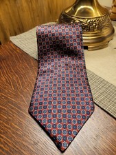 Bert Pulitzer 100% Silk Tie Made In USA Red Blue Geometric Pattern