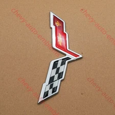1Pc Chrome C6 Emblem Fits 05-13 Front Hood Rear Crossed Flags Badge Sticker