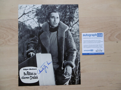Christopher Lee Original Autogramm signed A4 Lobbycard ''Edgar Wallace'' ACOA