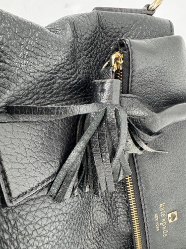 Kate Spade Southport Avenue Carmen Black Leather Satchel Tote Bag 2 Way Handbag - Picture 7 of 19