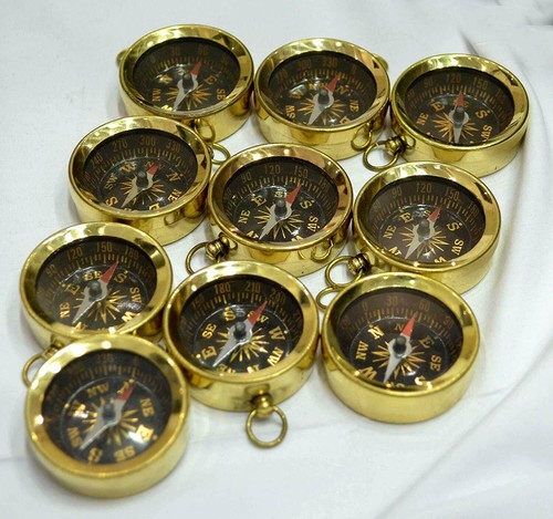 COMPASS Key Ring Brass Vintage LOT OF 10 PCS Golden Finish Collectible Best Gift - Picture 2 of 3