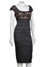 T By Tadashi Shoji Size 6 Small Little Black Dress Beaded Floral Lace & Satin