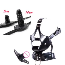 PVC Leather head Hood Harness Detachable Plug Mouth Gag Restraint Bondage BDSM