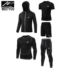 MEETYOO 5pcs Men Compression Sets Pants Long Sleeve Shirt Jacket Athletic Sports