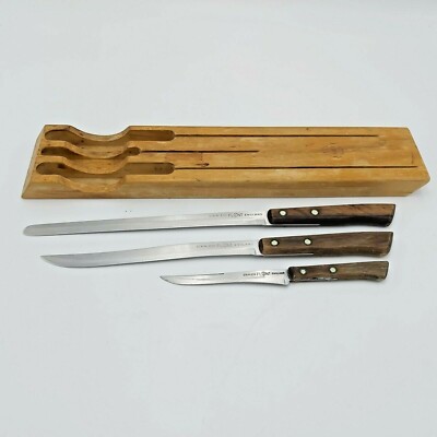 Vintage Set of Flint Knives in Hardwood Block - EKCO