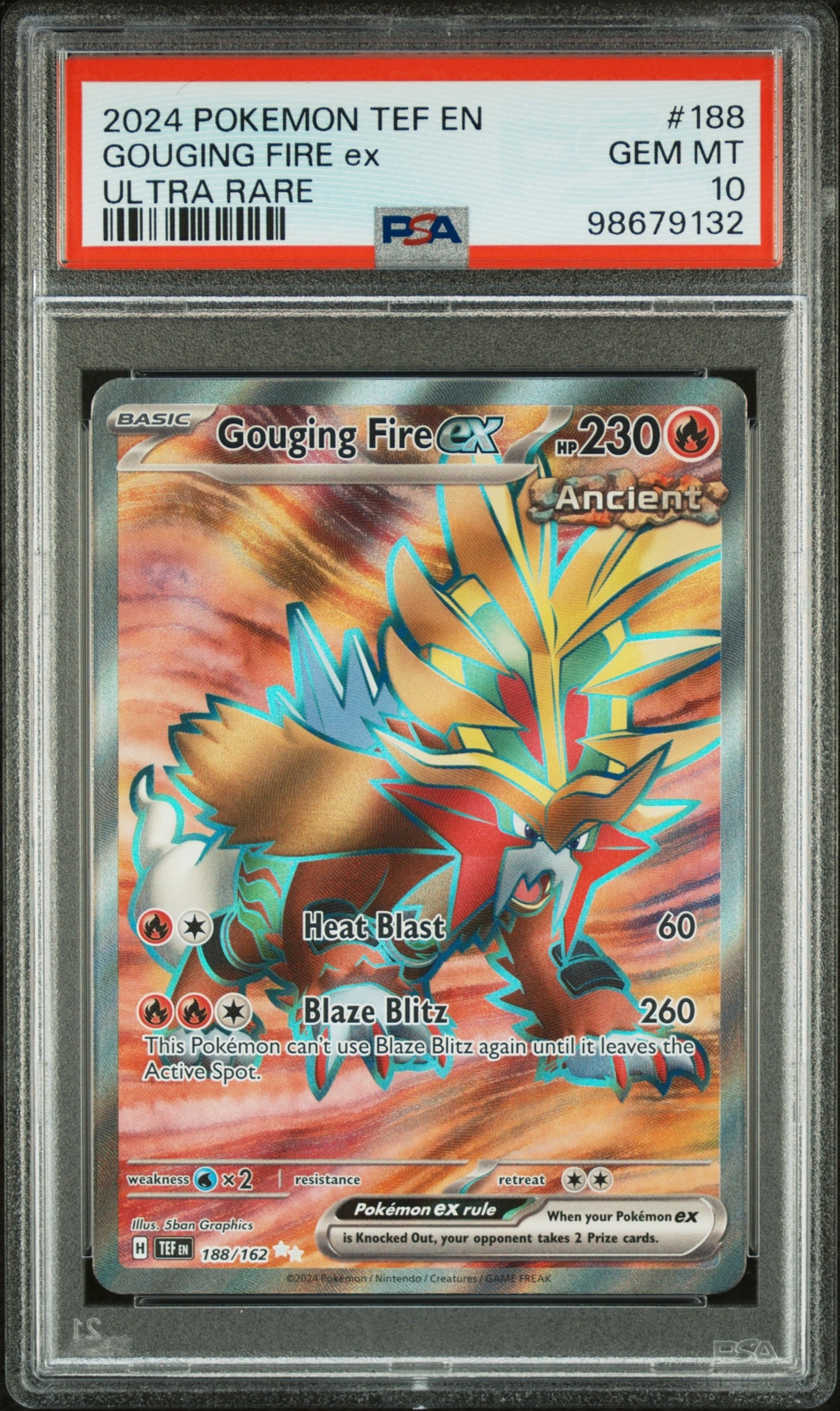 2024 POKEMON TEF EN-TEMPORAL FORCES ULTRA RARE #188 GOUGING FIRE EX PSA 10
