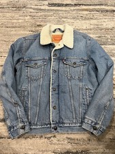 Vintage Levis Denim Jacket Sherpa Lined Trucker Button Front Size Small USA Made