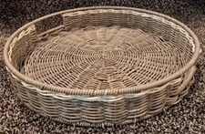 Wicker Serving Tray - Lg Metal Frame Woven Round Service Display, 16.5" Diameter