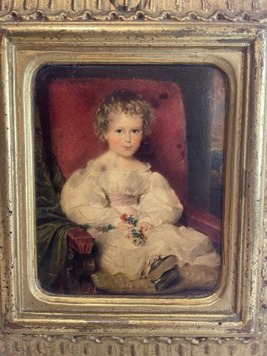 Vintage Framed Borghese Child In Red Velvet Chair Gold Gilt Ornate Frame. - Picture 2 of 6