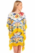NWT €2420 DOLCE & GABBANA Kaftan Dress Size IT 40  Silk Blend Majolica Tassel