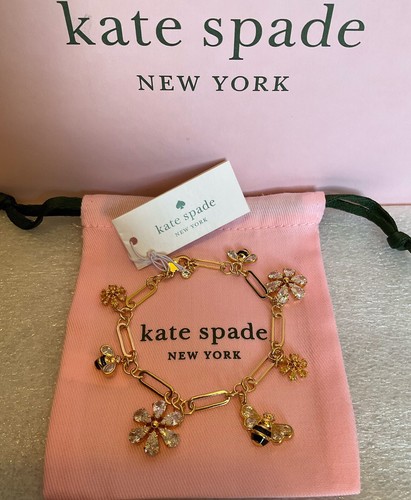 Pulsera Kate Spade New York Chapada en Oro 12K Metal Todo Abuzz Piedra Abeja Dije - Imagen 3 de 12