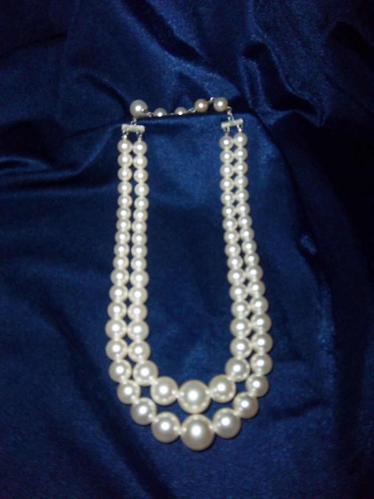 Vintage Pearl and Crystal Beaded Necklace Double Strand- Faux Pearl Necklace Circa 1950/'s Mid Century Bridal Jewellery