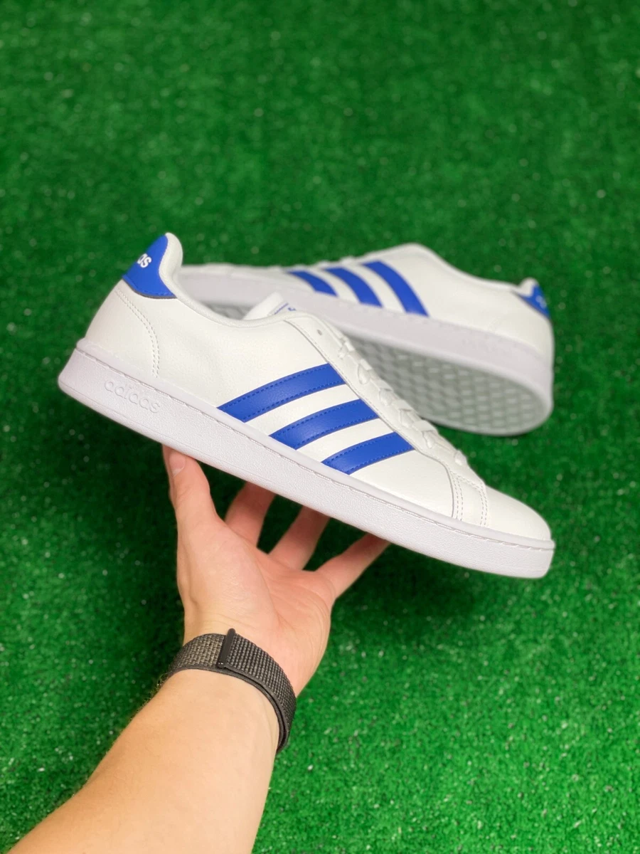 Adidas Grand Court Low Mens Athletic Casual Shoes White Blue