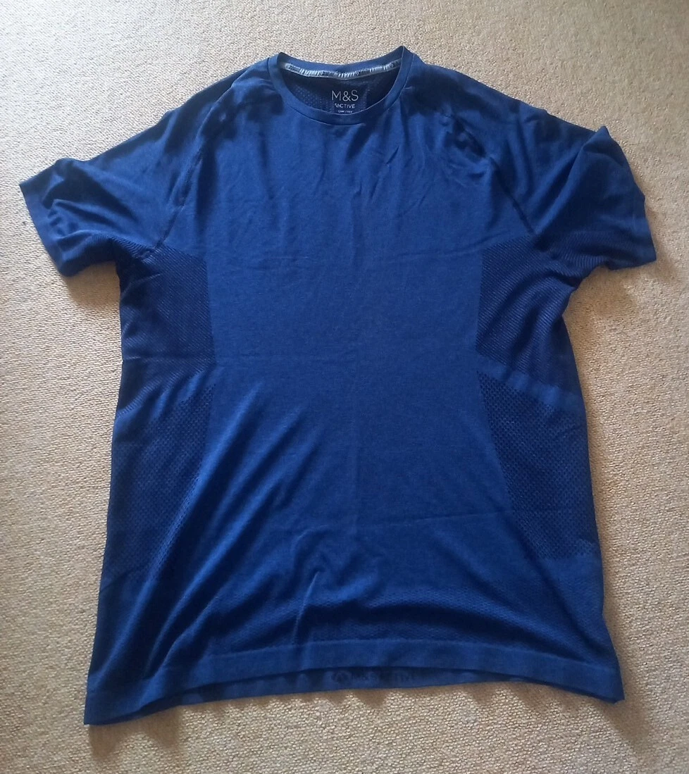 M S Mens Active T Shirt 2XL Blue Seam Free Top Marks and Spencer Sports Wear