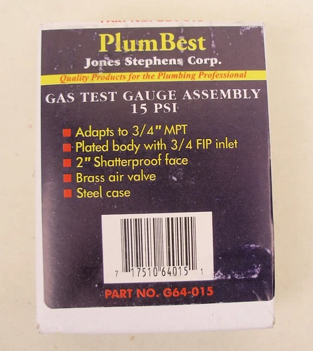 Gas Test Gauge Assembly 15 PSI Jones Stephens G64-015  - Picture 3 of 7