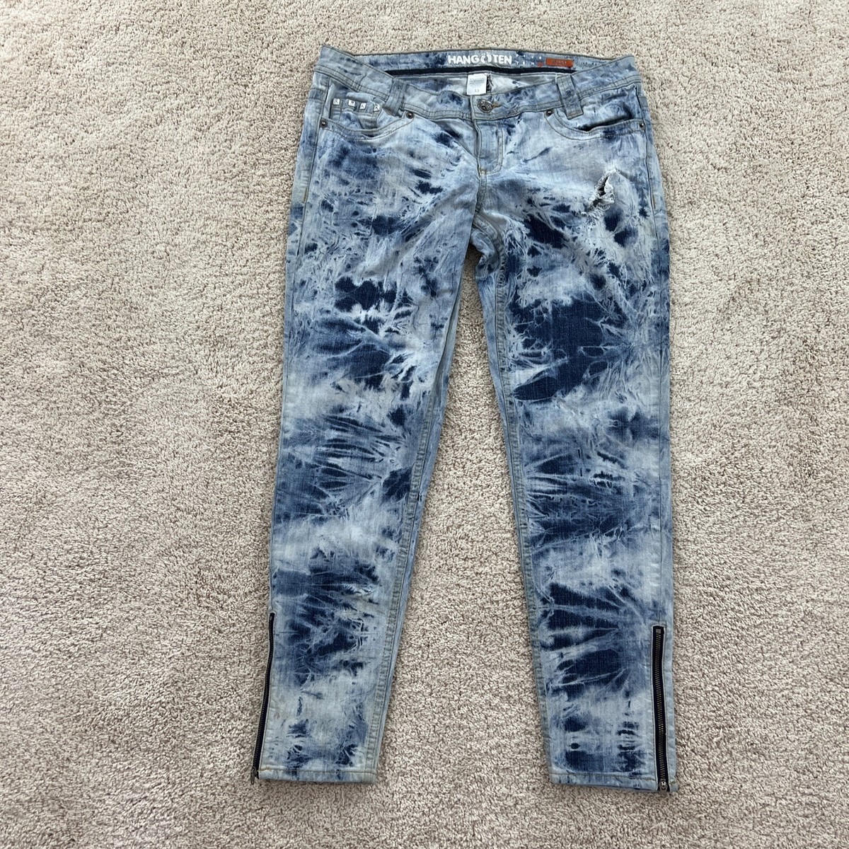 Hang Ten Womans Jeans 13 Blue Skinny Demim Tie-Dye Ankle Zip