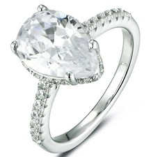 3Ct Pear Hidden Halo Silver CZ Engagement Ring Wedding Band Size 2.5-15 ML6368