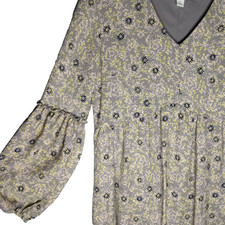 Cato Empire Waist Babydoll Dress Womens S Gray Yellow Peasant Long Sleeve Mini