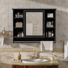 Bathroom Mirror Cabinet W Adjustable Shelves Doors and Built-in Storage Space