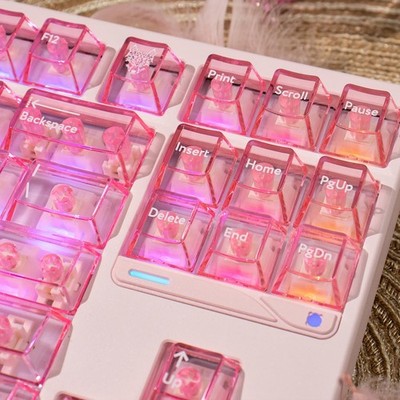 Crystal Clear Keyboard Keycaps Transparent PC Cherry Profile Pink Keycap Set ...