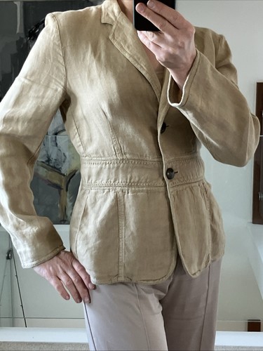 Marella Sport Women's Casual Linen / Flax Jacket Blazer Camel Beige Size 10 - Picture 2 of 13