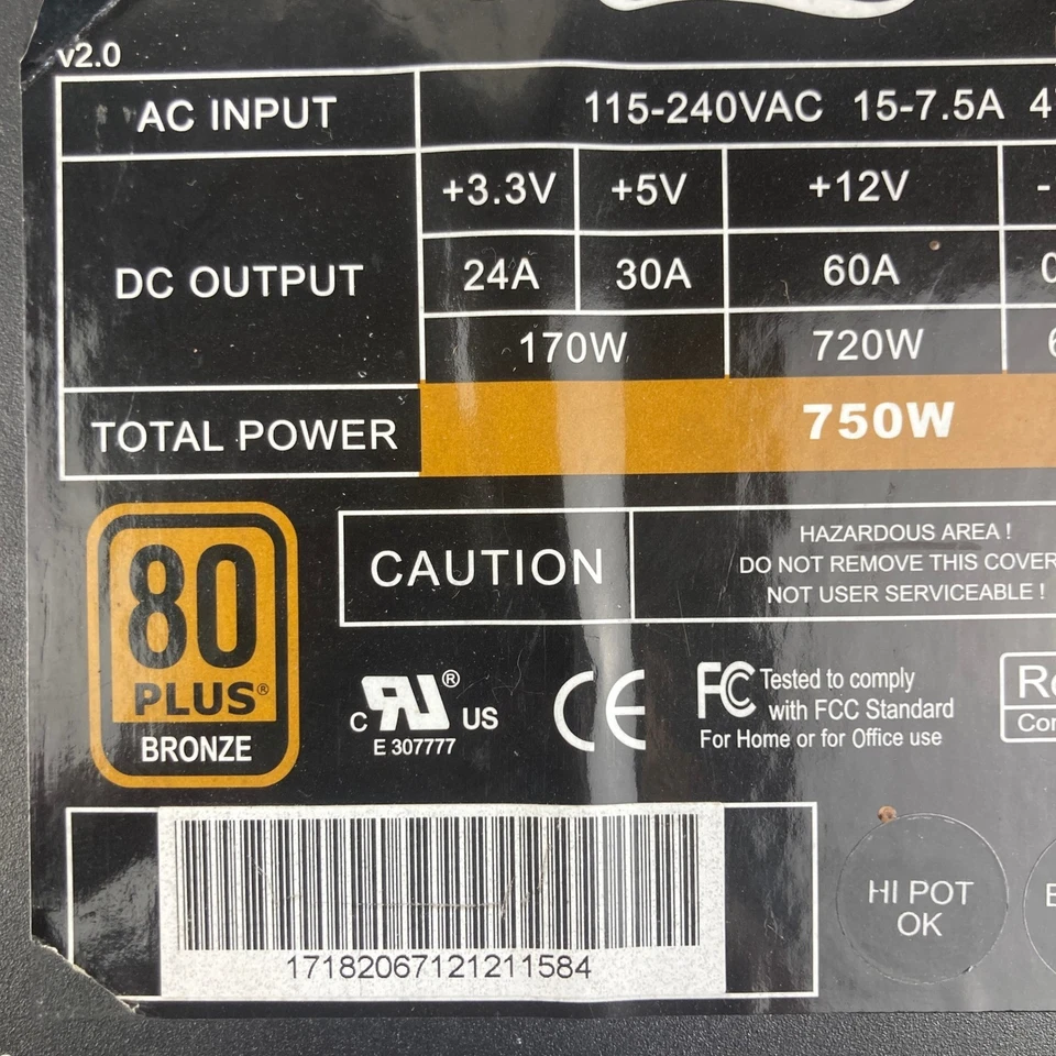 Rosewill RX750-S-B 750W 80 Plus Bronze Power Supply ATX PSU Computer PC Parts - Image 3 of 4