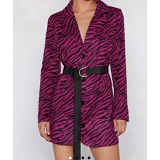 Nasty Gal Collection Zebra Print Hot Pink 80s Style Blazer Jacket Mini Dress 8