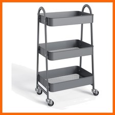 3-Tier Metal Rolling Storage Utility Cart with Lockable Wheels