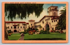 Vintage Linen Postcard Santa Barbara Court House California 1930s