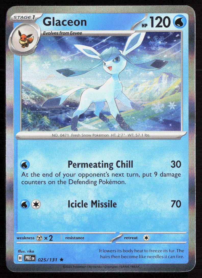 Pokemon Glaceon Rare 025/131 SV: Prismatic Evolutions Holofoil NM