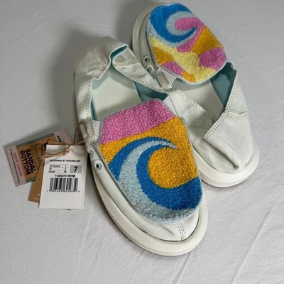 Sanuk Women's Flats Size 7 White Canvas Colorful Terry Cloth Accents