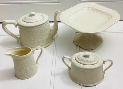 Two's  Company Thatcham Creamware Sugar Bowl, Creamer, Teapot, Dessert Pedestal