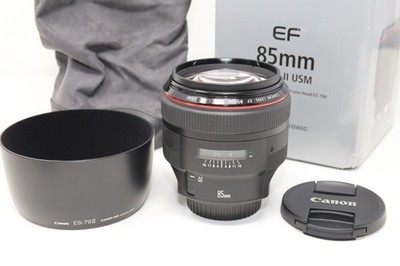 MINT Canon EF 85mm f/1.2L II USM Lens ES-79 Hood Leather LP1219 case and box