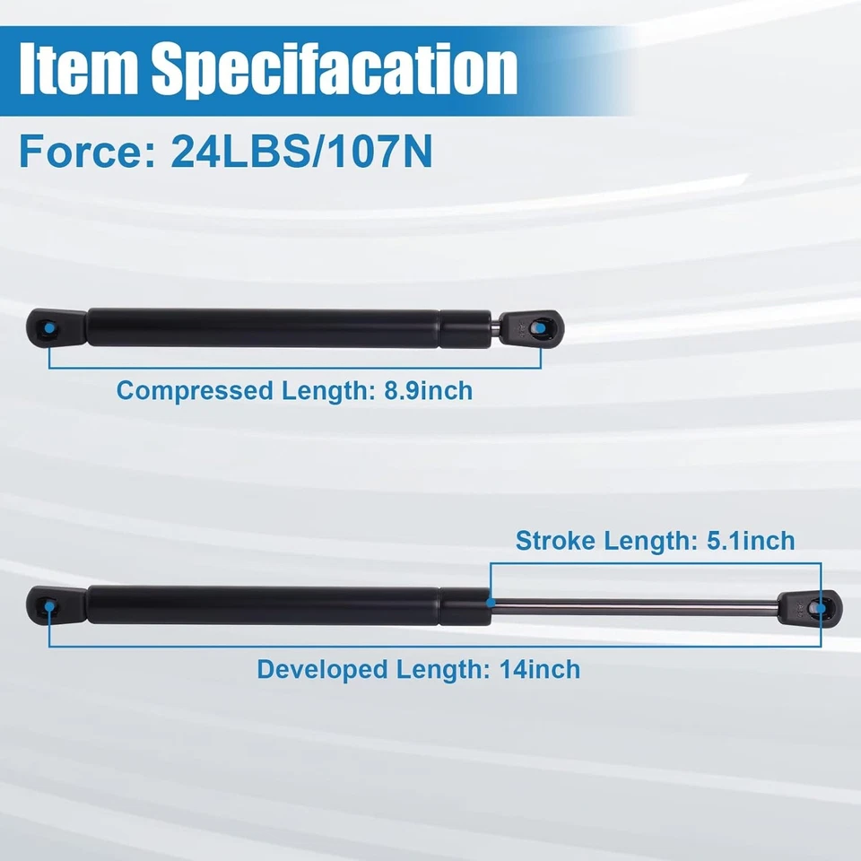 C16-06389 14 pulgadas 24 lb/107N camión cámper carcasa soportes de elevación, puntales negros Foto 2 de 4