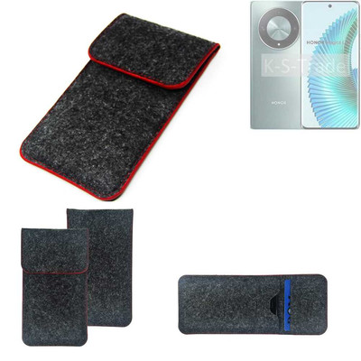 Filz Hülle für Honor Magic6 Lite dunkelgrau roter Rand Case Tasche Schutz Hül