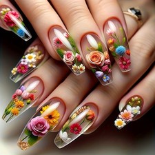 24 pcs TrFor anspFor arent Flower Press On NFor ails for EverydFor for ay for