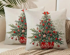 THROW PILLOW COVER- 2Pcs Christmas Trees 18x18 Inch, Double-Sided, Zippered