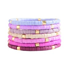Surfer Heishi Clay Bead Bracelets for Women Bohemian Stackable Gold Beaded Stret