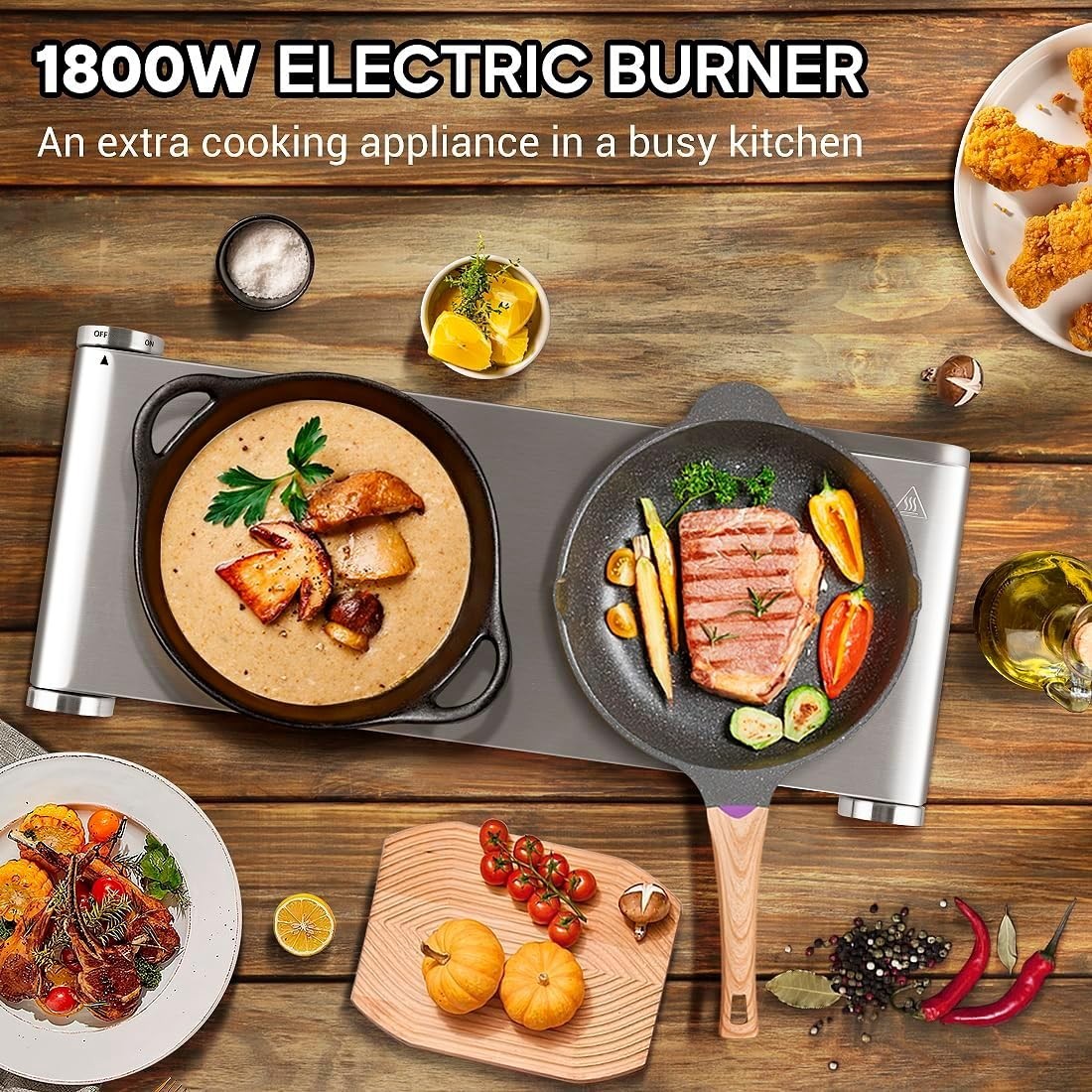 Hot Plate, Double Burner, Electric Hot Plates for Cooking, 1800watts Portable...