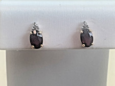 14K Gold Garnet Diamond Stud Earrings