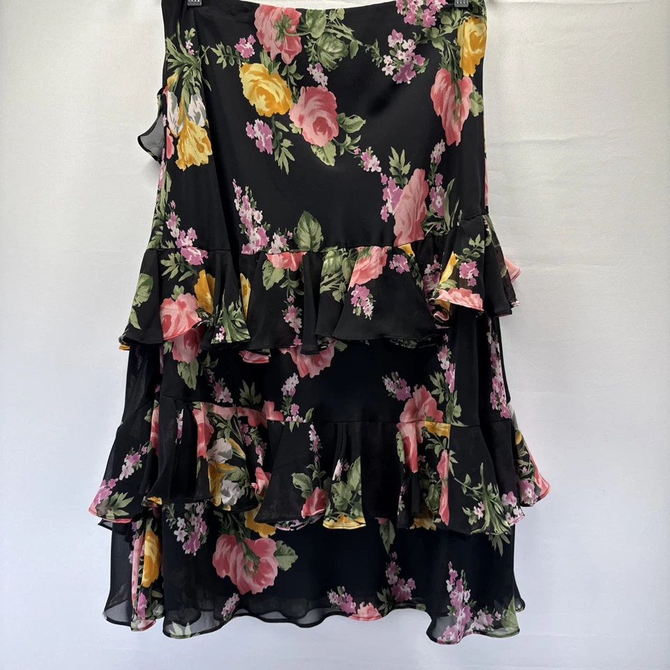 Falda midi Chaps para mujer mediana con volantes en capas forrada transparente floral hada femenina Foto 2 de 4