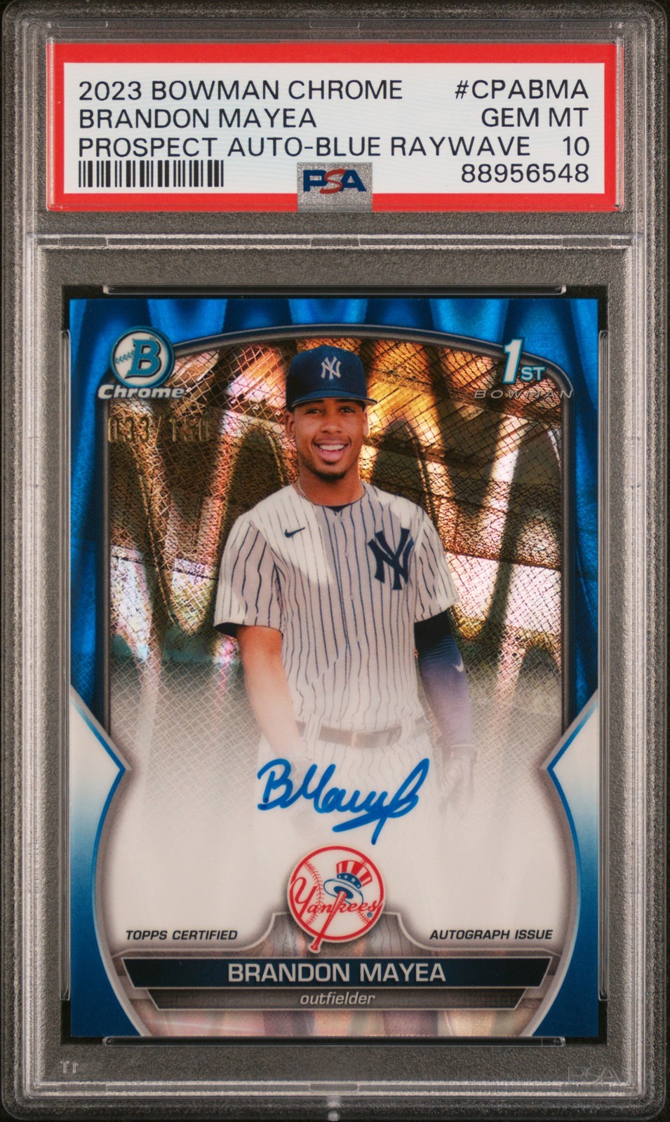 2023 Bowman Chrome Prospect CPABMA Brandon Mayea Auto-Blue Raywave /150 PSA 10