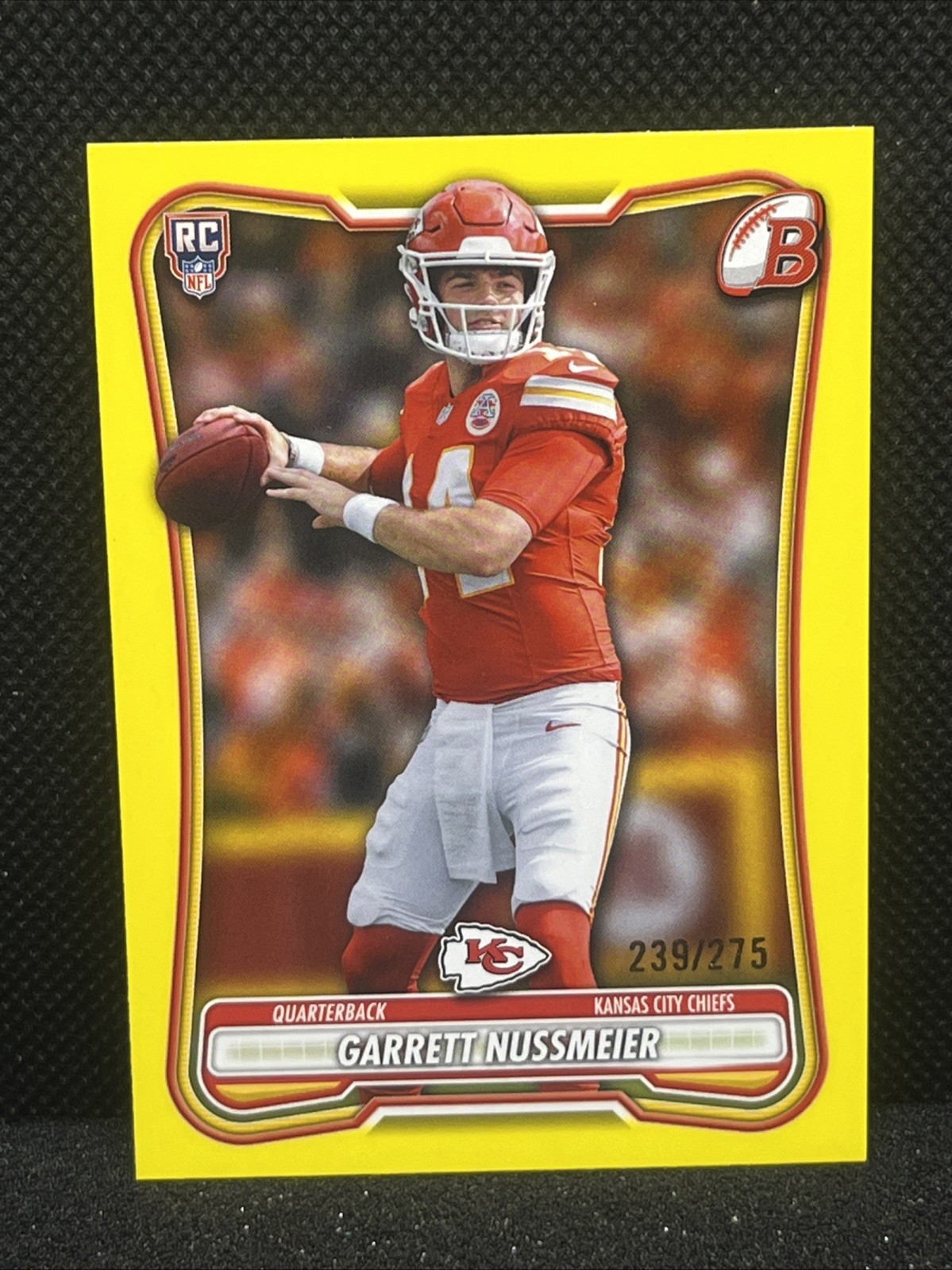 2026 Bowman Garrett Nussmeier Yellow Parallel Rookie 239/275 Chiefs