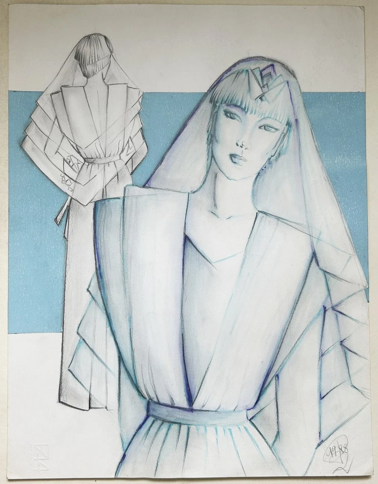 Mode Femme Dessin Dessin 80er 37 (Portrait) Art Originale - Photo 1/1