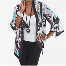 Chico's Reversible Kimono Jacket Women Size 1 M Mulit Floral Polka Dot Open