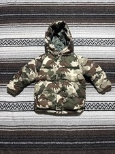 Zara Dinosaur Camo Hooded Pufffer Jacket Green 2-3Y