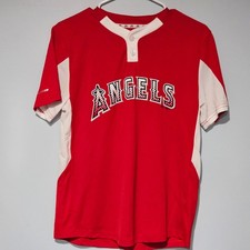 Majestic Los Angeles Angels Youth Large Red Cool Base Henley Jersey #9