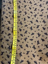 TAN Cotton Fabric with Brown Cat Dog Designs; By-the-Yard; New.